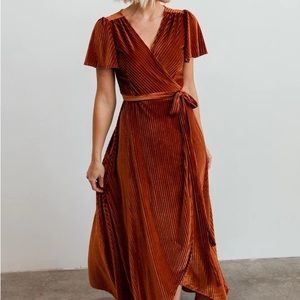 Andi Ribbed Velvet Wrap Dress - Copper
